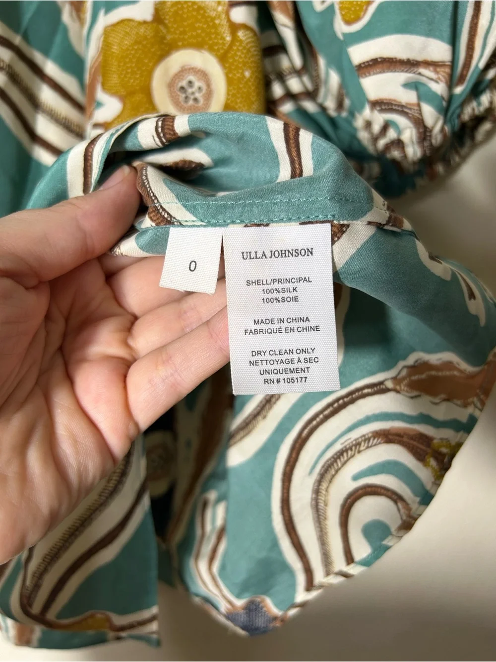 Ulla Johnson Anila silk top blue floral puff sleeve womens 0